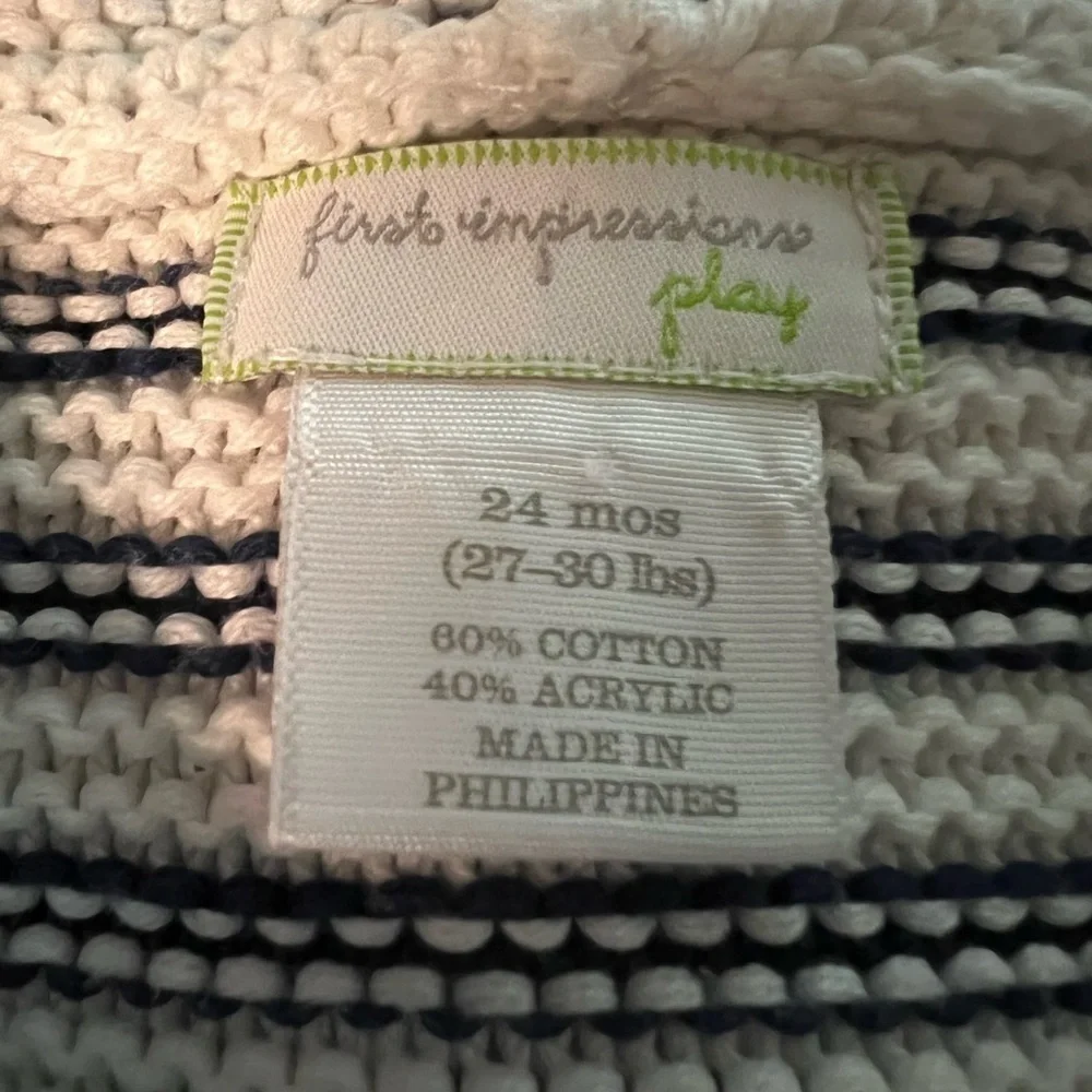 FIRST IMPRESSIONS BABY GIRL STRIPED WHITE AND BLUE KNIT SWEATER SIZE 24 MONTHS